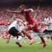 Bradley Barcola of Liverpool battles with David Affengruber of Fulham (L) and Timothy Castagne (Photo by Simon Stacpoole/Offside/Offside via Getty Images)