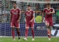 (L-R) Jude Bellingham of Real Madrid, Federico Valverde of Real Madrid, Dean Huijsen of Real Madrid disappointed  during the LaLiga EA Sports  match between Real Betis v Real Madrid (Photo by Eric Verhoeven/Soccrates/Getty Images)