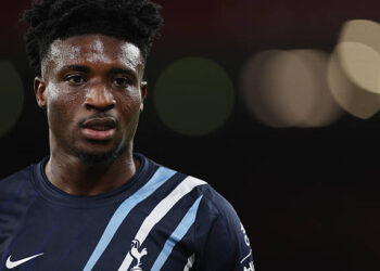 Mohammed Kudus of Tottenham Hotspur during the Carabao Cup Third Round match between Liverpool and Tottenham Hotspur at Anfield on September 15, 2026 in Liverpool, England. (Photo by Michael Regan/Getty Images)