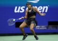 Naomi Osaka of Japan returns a shot against Anastasia Zakharova during their Women's Singles First Round match on Day Two of the 2026 US Open at USTA Billie Jean King National Tennis Center on August 31, 2026 (Photo by Patrick Smith/Getty Images)