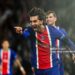 Paris Saint-Germain's Spanish forward #09 Ferran Torres celebrates after scoring his team fifth goal during the UEFA Champions League, league phase, matchday 1, football match between Paris Saint-Germain (PSG) and Slovan Bratislava (Photo by Anne-Christine POUJOULAT / AFP via Getty Images)