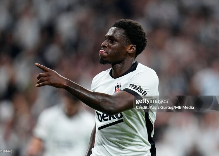 Ernest Poku of Besiktas celebrates after scoring his team's fourth goal during the UEFA Europa League 2026/27 League Phase MD1 match between Besiktas JK and Olympique de Marseille (Photo by Yagiz Gurtug/MB Media/Getty Images)