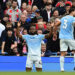 Manchester City's Ghanaian midfielder #42 Antoine Semenyo (C) celebrates scoring their third goal during the English Premier League football match between Manchester City and Sunderland at the Etihad Stadium in Manchester, north west England, on September 20, 2026. (Photo by PETER POWELL / AFP via Getty Images) / RESTRICTED TO EDITORIAL USE. No use with unauthorized audio, video, data, fixture lists, club/league logos or 'live' services. Online in-match use limited to 120 images. An additional 40 images may be used in extra time. No video emulation. Social media in-match use limited to 120 images. An additional 40 images may be used in extra time. No use in betting publications, games or single club/league/player publications. /
