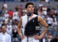Ben Shelton of the United States is interviewed after being defeated by Alexander Zverev of Germany in their Men's Singles Final match on Day Fifteen of the 2026 US Open  (Photo by Matthew Stockman/Getty Images)