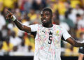 Thomas Partey #5 of Ghana appeals for a corner kick during the second half of a  FIFA World Cup 2026 Round Of 32 match between Colombia and Ghana at Kansas City Stadium on July 3, 2026 in Kansas City, Missouri. (Photo by Bill Barrett/ISI Photos/ISI Photos via Getty Images)