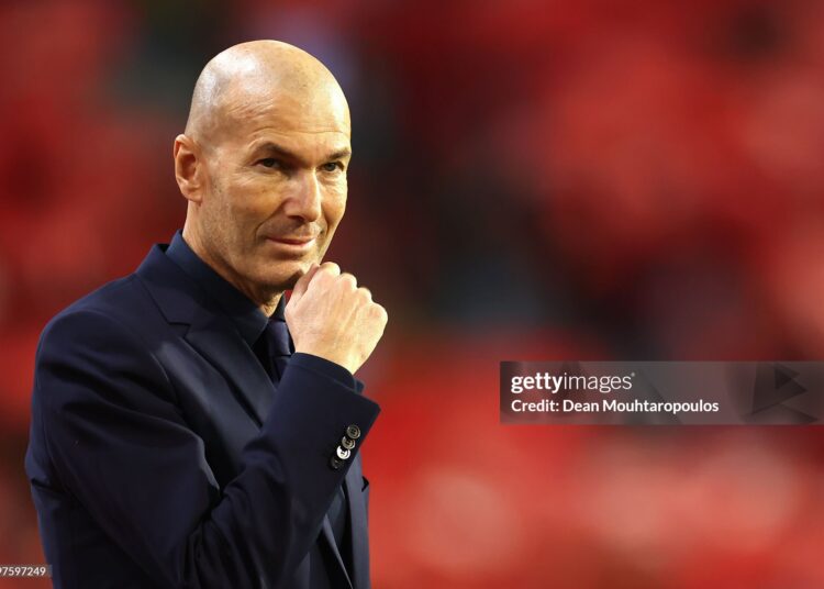 Zinedine Zidane, Head Coach of France, looks on before the UEFA Nations League 2026/27 group phase match between Belgium and France (Photo by Dean Mouhtaropoulos/Getty Images)