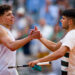 PARIS, FRANCE - JUNE 01: Carlos Alcaraz (R) of Spain comes to the net to greet Ben Shelton of United States after victory during the Men's Singles Fourth Round match on Day Eight of the 2025 French Open at Roland Garros on June 01, 2025 in Paris, France. (Photo by Andy Cheung/Getty Images)