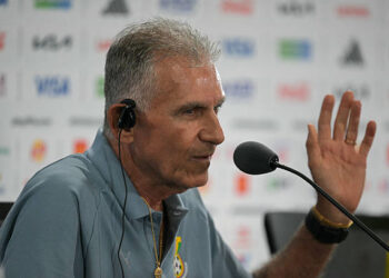 Ghana's Portuguese head coach Carlos Queiroz gives an MD-1 press conference at the Kansas City Stadium in Kansas City on July 2, 2026, on the eve of the 2026 World Cup round of 32 football match between Colombia and Ghana. (Photo by JUAN MABROMATA / AFP via Getty Images)