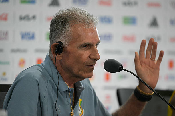 Ghana's Portuguese head coach Carlos Queiroz gives an MD-1 press conference at the Kansas City Stadium in Kansas City on July 2, 2026, on the eve of the 2026 World Cup round of 32 football match between Colombia and Ghana. (Photo by JUAN MABROMATA / AFP via Getty Images)