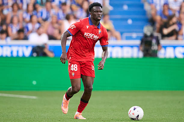 VITORIA-GASTEIZ, SPAIN - SEPTEMBER 06: Rockson Yeboah of CA Osasuna controls the ball during the LaLiga EA Sports 2026/27 match between Deportivo Alaves and CA Osasuna at Estadio de Mendizorroza on September 06, 2026 in Vitoria-Gasteiz, Spain. (Photo by Ibai Tudanca/Quality Sport Images/Getty Images)