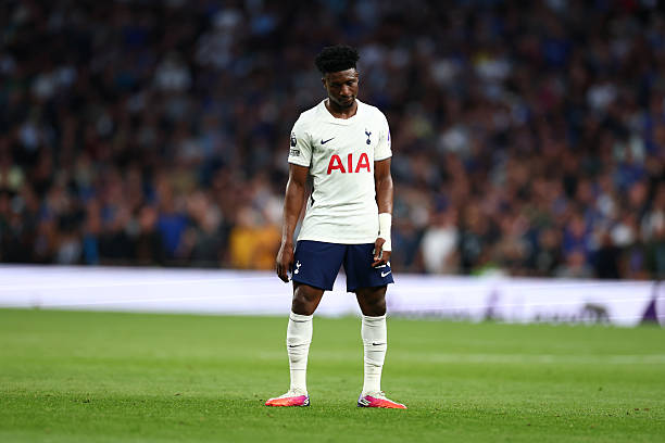 LONDON, ENGLAND - SEPTEMBER 12: A dejected Mohammed Kudus of Tottenham Hotspur during the Premier League 2026/27 match between Tottenham Hotspur and Everton at Tottenham Hotspur Stadium on September 12, 2026 in London, United Kingdom. (Photo by Shaun Brooks - CameraSport via Getty Images)