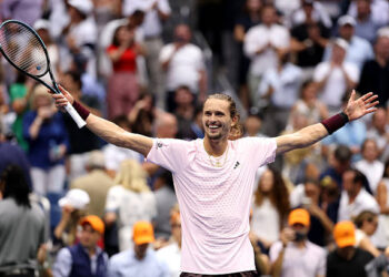 NEW YORK, NEW YORK - SEPTEMBER 13: Alexander Zverev of Germany celebrates match point against Ben Shelton of the United States in their Men's Singles Final match on Day Fifteen of the 2026 US Open at USTA Billie Jean King National Tennis Center on September 13, 2026 in the Flushing neighborhood of the Queens borough of New York City. (Photo by Matthew Stockman/Getty Images)