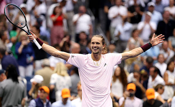 NEW YORK, NEW YORK - SEPTEMBER 13: Alexander Zverev of Germany celebrates match point against Ben Shelton of the United States in their Men's Singles Final match on Day Fifteen of the 2026 US Open at USTA Billie Jean King National Tennis Center on September 13, 2026 in the Flushing neighborhood of the Queens borough of New York City. (Photo by Matthew Stockman/Getty Images)