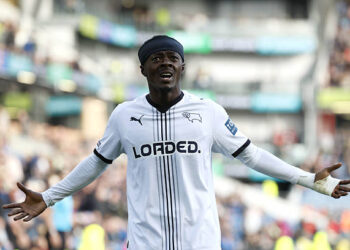 Derby County's Mohammed Fuseini celebrates scoring his sides first goal during the Sky Bet Championship match at Turf Moor, Burnley. Picture date: Saturday September 19, 2026. (Photo by Richard Sellers/PA Images via Getty Images)
