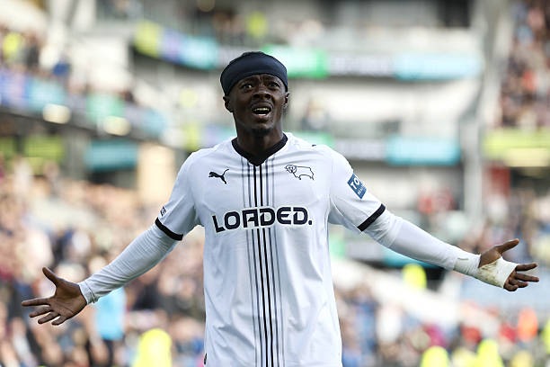 Derby County's Mohammed Fuseini celebrates scoring his sides first goal during the Sky Bet Championship match at Turf Moor, Burnley. Picture date: Saturday September 19, 2026. (Photo by Richard Sellers/PA Images via Getty Images)
