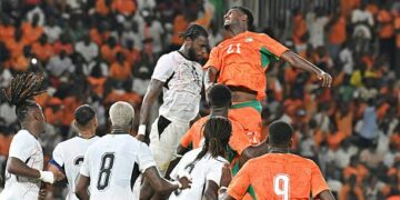 Ivory Coast's defender #21 Evan Ndicka heads the ball during the Africa Cup of Nations 2027 qualifying football match between Ivory Coast and Ghana at the Stade de Bouake on September 24, 2026. (Photo by Issouf SANOGO / AFP via Getty Images)
