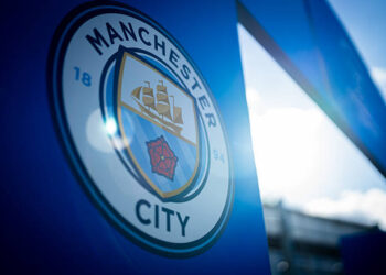 UNTERHACHING, GERMANY - SEPTEMBER 22: The Manchester logo can bee seen at the players tunnel entrance before the UEFA Women's Champions League 2026/27 League Phase MD1 match between FC Bayern München and Manchester City at Sportparkstadion on September 22, 2026 in Unterhaching, Germany. (Photo by Leonhard Simon - UEFA/UEFA via Getty Images)