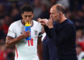 Thomas Tuchel, Manager / Head Coach of England gives instructions to Jude Bellingham during the UEFA Nations League 2026/27 group phase match between England and Spain at Wembley Stadium on September 26, 2026 in London, England. (Photo by Marc Atkins/Getty Images)