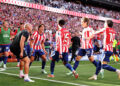 Jonathan David of Atletico Madrid celebrates scoring his team’s second goal with teammates during the LaLiga EA Sports 2026/27 match between Atletico de Madrid and Real Madrid at Riyadh Air Metropolitano on September 20, 2026 in Madrid, Spain. (Photo by Florencia Tan Jun/Getty Images)