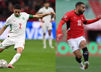 Mohammed Salah and Hakimi in action for their respective countries