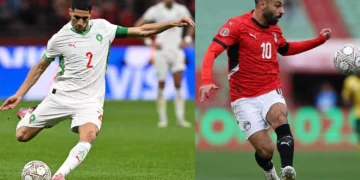 Mohammed Salah and Hakimi in action for their respective countries