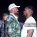 Tyson Fury and Anthony Joshua face off during the announcement for the upcoming Tyson Fury vs. Anthony Joshua fight (Photo by Richard Pelham/Getty Images for Netflix)