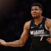 Giannis Antetokounmpo #7 of the Miami Heat reacts against the Detroit Pistons (Photo by Carmen Mandato/Getty Images)