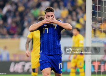 Viktor Gyokeres of Sweden celebrates the opening goal scored during the UEFA Nations League 2026/27 group phase match between Romania and Sweden (Photo by Vasile Mihai-Antonio/Getty Images)