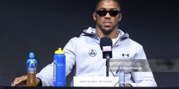 Anthony Joshua looks on during the announcement for the upcoming Tyson Fury vs. Anthony Joshua fight (Photo Courtesy: Getty Images)
