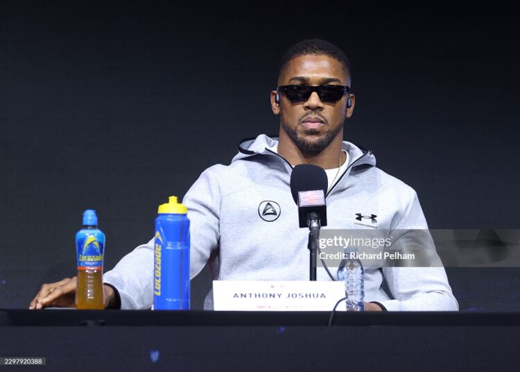 Anthony Joshua looks on during the announcement for the upcoming Tyson Fury vs. Anthony Joshua fight (Photo Courtesy: Getty Images)