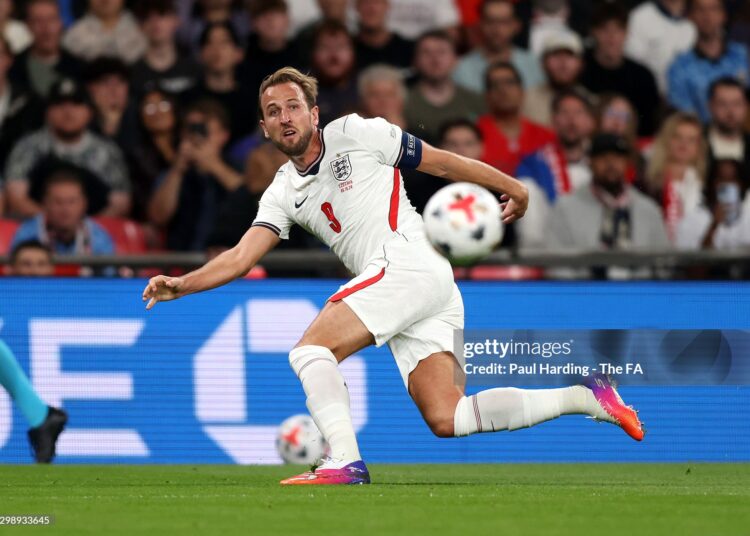 Harry Kane of England crosses the ball in the build up to his team's first goal during the UEFA Nations League 2026/27 group phase match between England and Czechia (Photo by Paul Harding - The FA/The FA via Getty Images)