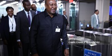 Ghana's President John Mahama arrives for the 81st United Nations General Assembly at the United Nations Headquarters in New York, on September 22, 2026. (Photo by CHARLY TRIBALLEAU / AFP via Getty Images)