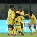 Rafia Osman of Ghana celebrates with her teammates after scoring her team’s first goal during the FIFA U17 Women's World Cup Group C match between Ghana and Brazil (Photo by Judit Cartiel - FIFA/FIFA via Getty Images)