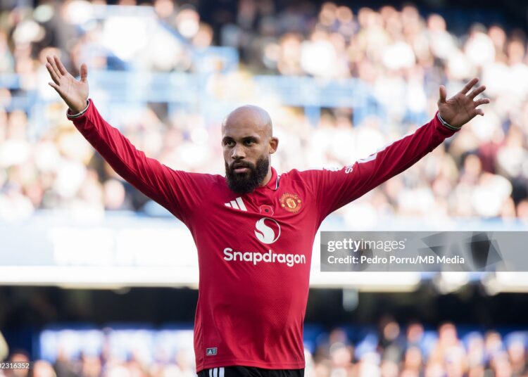 Bryan Mbeumo of Manchester United reacts during the Premier League 2026/27 match between Chelsea FC and Manchester United (Photo by Pedro Porru/MB Media/Getty Images)