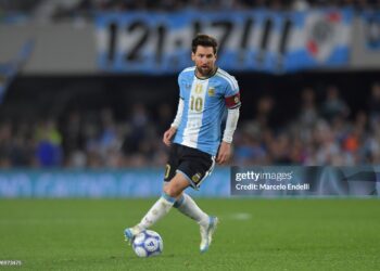 Lionel Messi of Argentina controls the ball during the International Friendly match between Argentina and Benin at Estadio Monumental Antonio V. Liberti on October 06, 2026 in Buenos Aires, Argentina. Lionel Messi is making his final appearance  (Photo by Marcelo Endelli/Getty Images)