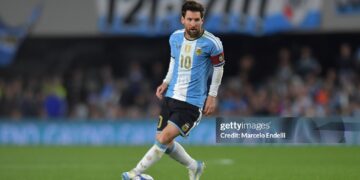 Lionel Messi of Argentina controls the ball during the International Friendly match between Argentina and Benin at Estadio Monumental Antonio V. Liberti on October 06, 2026 in Buenos Aires, Argentina. Lionel Messi is making his final appearance  (Photo by Marcelo Endelli/Getty Images)