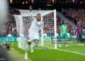 Kylian Mbappe of Real Madrid CF celebrates after scoring his team's first goal during the Spanish League, LaLiga EA Sports, football match between FC Barcelona and Real Madrid CF (Photo By Dennis Agyeman/Europa Press via Getty Images)