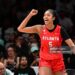 Angel Reese #5 of the Atlanta Dream celebrates during the game against the New York Liberty during Semi-Finals Game 3 (Photo by Mike Lawrence/NBAE via Getty Images)