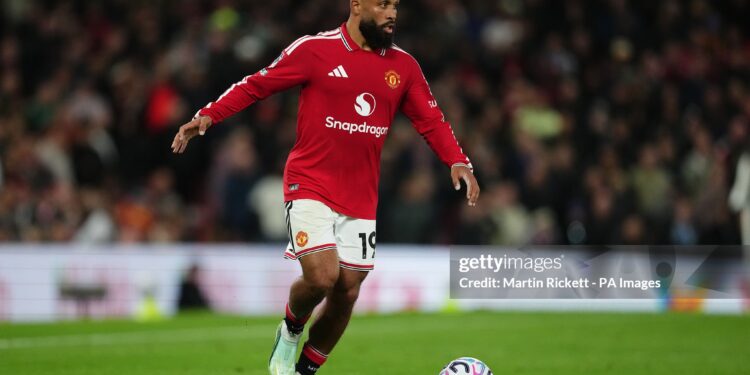 Manchester United's Bryan Mbeumo during the Premier League match (Photo by Martin Rickett/PA Images via Getty Images)