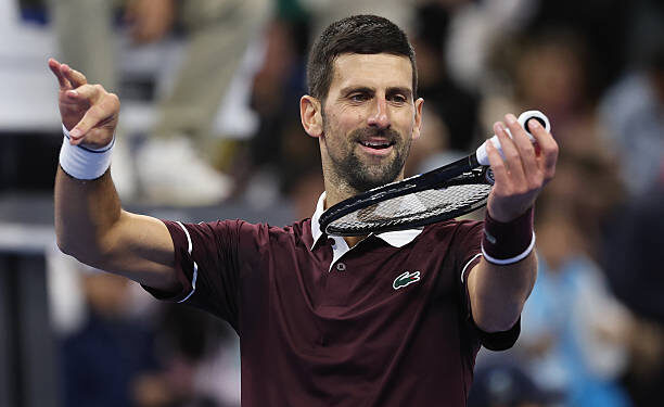 Novak Djokovic of Serbia celebrates after winning the Men's Singles quarterfinal match against Alexander Zverev of Germany on day five of China Open at the National Tennis Center on October 04, 2026 in Beijing, China. (Photo by Lintao Zhang/Getty Images)