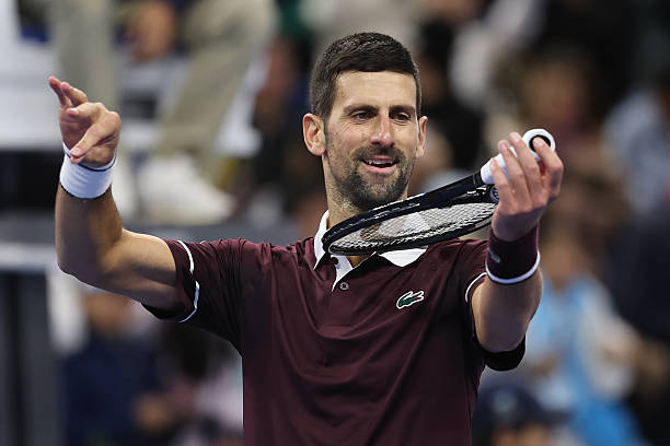 Novak Djokovic of Serbia celebrates after winning the Men's Singles quarterfinal match against Alexander Zverev of Germany on day five of China Open at the National Tennis Center on October 04, 2026 in Beijing, China. (Photo by Lintao Zhang/Getty Images)