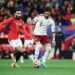 Ferran Torres of Spain controls the ball while being defended by Mohanad Lasheen of Egypt during an international friendly match between Spain and Egypt at RCD Stadium in Barcelona, Spain, on March 31, 2026. The match takes place prior to the FIFA World Cup. (Photo by Gongora/NurPhoto via Getty Images)