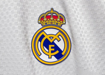 Real Madrid CF logo is seen on a jersey at the store in Krakow, Poland on July 13, 2026. (Photo by Jakub Porzycki/NurPhoto via Getty Images)