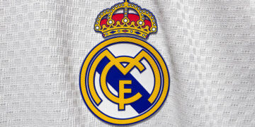 Real Madrid CF logo is seen on a jersey at the store in Krakow, Poland on July 13, 2026. (Photo by Jakub Porzycki/NurPhoto via Getty Images)