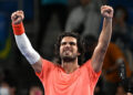 Spain's Carlos Alcaraz celebrates his victory against compatriot Jaume Munar in their men's singles semi-final tennis match at the ATP Tour Japan Open Tennis Championships at the Ariake Tennis Forest Park in Tokyo on October 5, 2026. (Photo by Rie KIKUCHI / AFP via Getty Images)