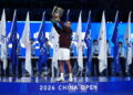 BEIJING, CHINA - OCTOBER 6: Novak Djokovic of Serbia pose with the trophy after winning against Alex De Minaur of Australia during their Men's Singles final match on day seven of China Open at the National Tennis Center on October 6, 2026 in Beijing, China. (Photo by Fred Lee/Getty Images)