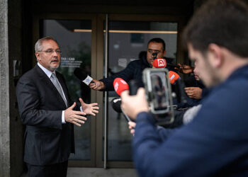 Court of Arbitration of Sport (CAS) director general Matthieu Reeb speaks to media during a hearing on Senegal's appeal against Morocco following a chaotic Africa Cup of Nations football final, in Lausanne on October 8, 2026. Nearly ten months after a chaotic Africa Cup of Nations final, the dispute is set to reach its conclusion in Lausanne, where the Court of Arbitration for Sport (CAS) will hear Senegal's appeal against Morocco being awarded the title. Senegal had initially won the January 18 final 1-0 after extra time, in a match marred by a lengthy walk-off over a controversial late penalty. (Photo by Fabrice COFFRINI / AFP via Getty Images)