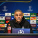 Paris Saint-Germain's Spanish head coach Luis Enrique attends a press conference at the Etihad Stadium in Manchester, north-west England, on October 13, 2026, on the eve of their UEFA Champions League, league phase football match against Manchester City. (Photo by Oli SCARFF / AFP via Getty Images)