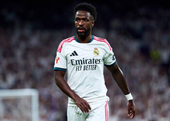 MADRID, SPAIN - OCTOBER 10: Vinicius Junior of Real Madrid looks on during the LaLiga EA Sports 2026/27 match between Real Madrid and Villarreal CF at Estadio Santiago Bernabeu on October 10, 2026 in Madrid, Spain. (Photo by Angel Martinez/Getty Images)