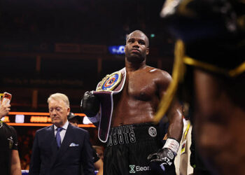 LONDON, ENGLAND - OCTOBER 17: Daniel Dubois looks on with the title belt after victory over Fabio Wardley in their WBO World Heavyweight title fight on the Daniel Dubois v Fabio Wardley 2: Run It Back fight card at The O2 Arena on October 17, 2026 in London, England.  (Photo by Richard Heathcote/Getty Images)